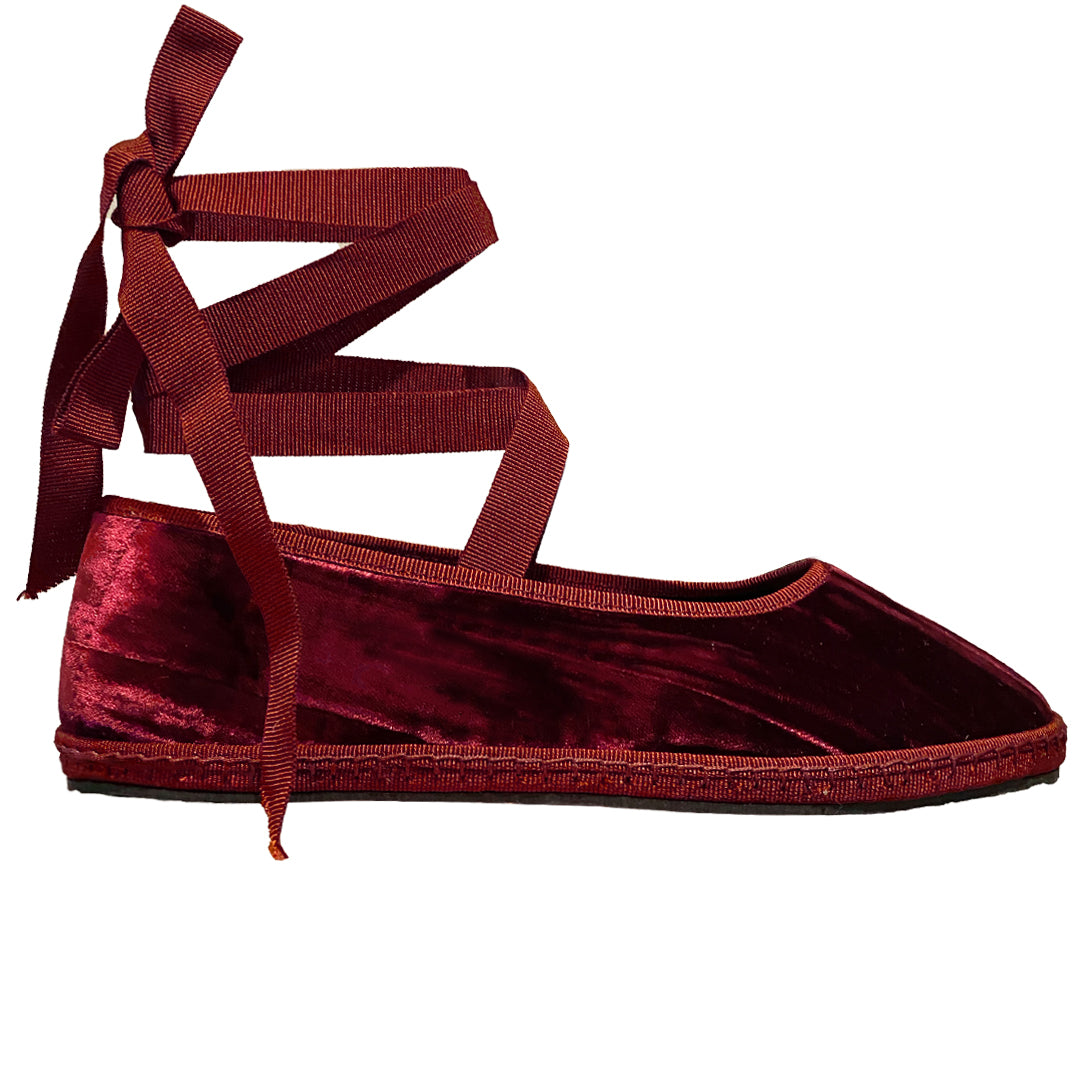 Burgundy Ribbon Ballet Flat Friulane - Italian Velvet Flats