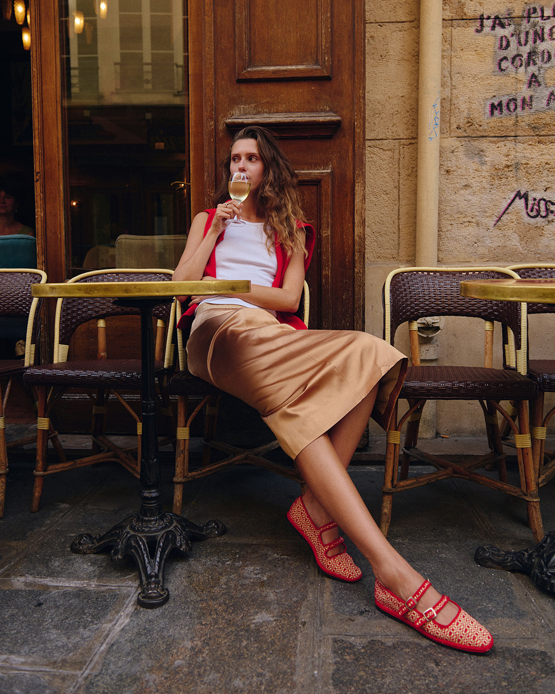 Aragosta Red Raffia Double Mary Jane Friulane