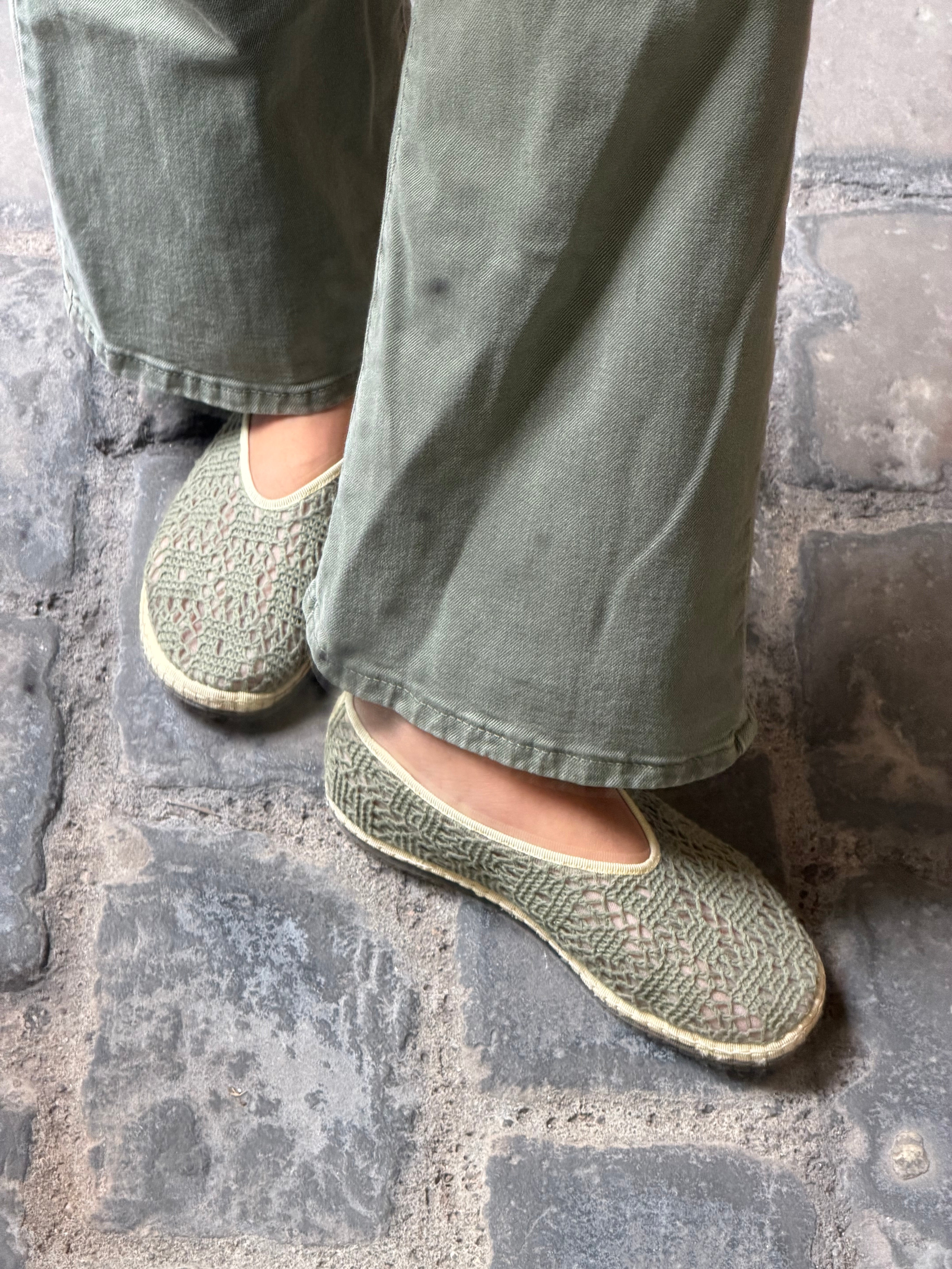 Lilly Sisto x Viani Milano Amagansett Crochet Flat - Olive Green