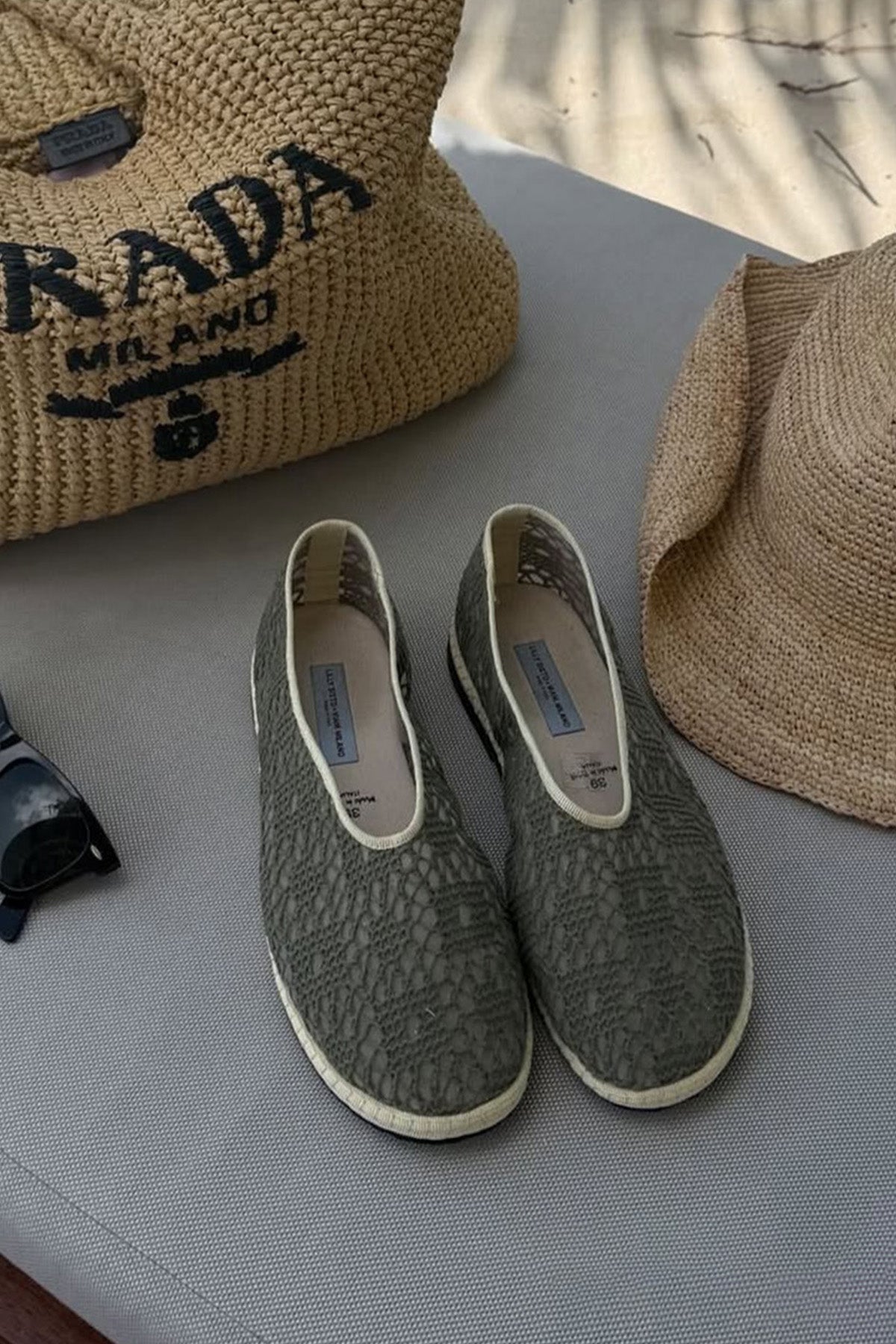 Lilly Sisto x Viani Milano Amagansett Crochet Flat - Olive Green