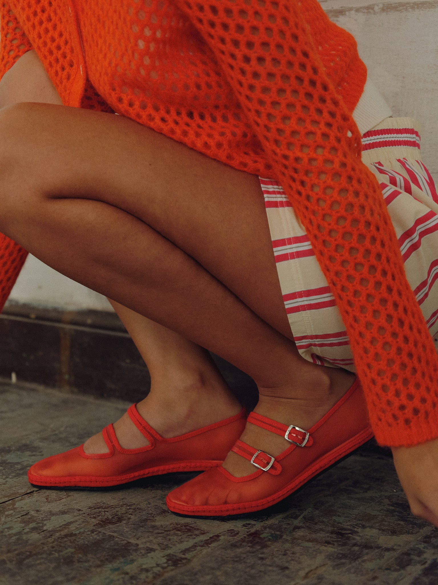 Gigi Red Mesh Double Mary Jane | Size 41